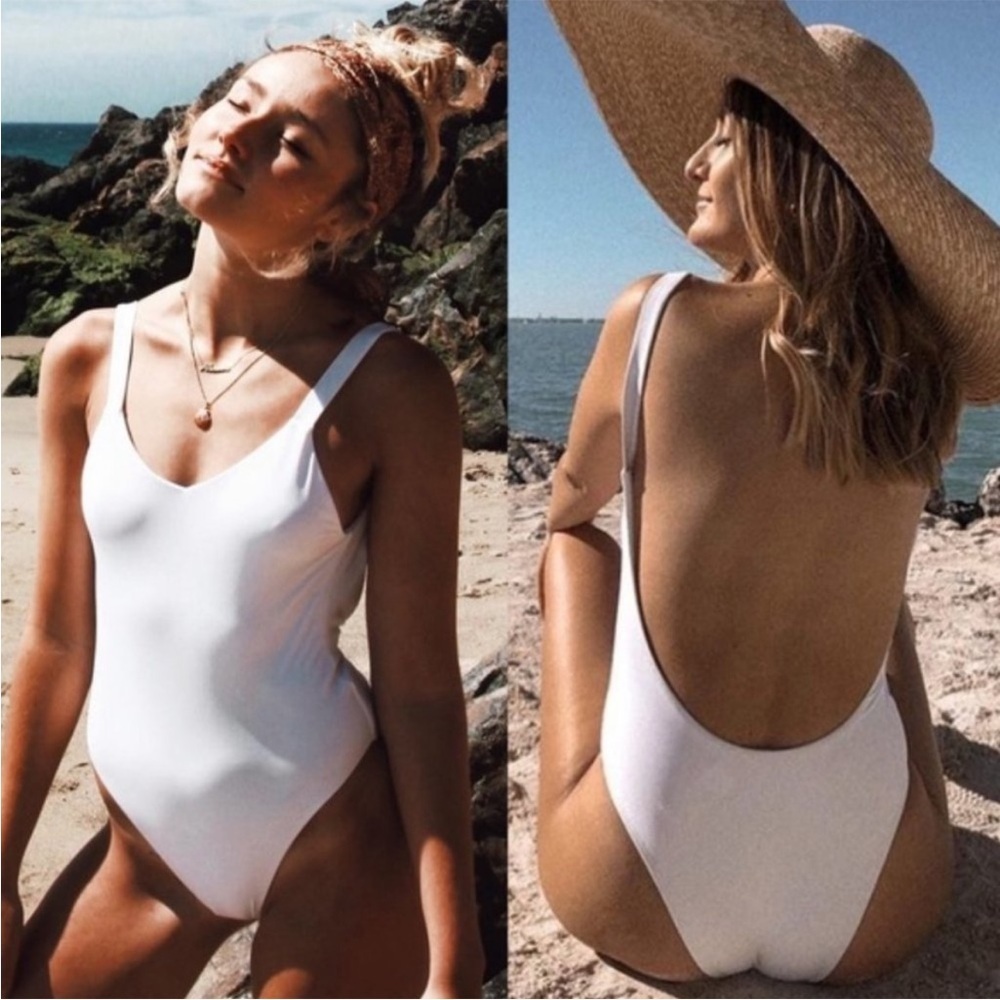 NWT Vitamin A Leah One Piece Full Cut Swimsuit White EcoRib Size Large / 10 $170 - Picture 3 of 9